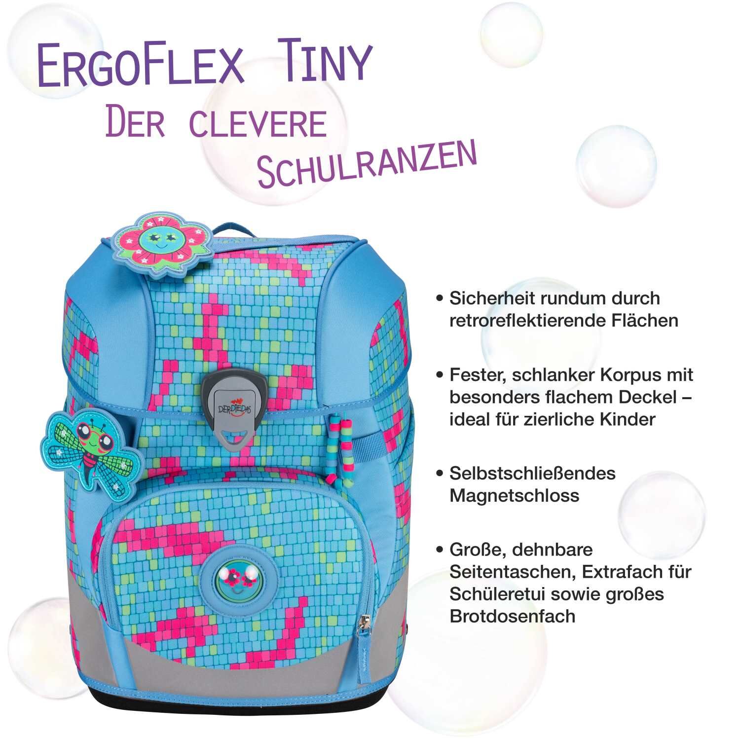 DerDieDas ErgoFlex Tiny Schulranzenset 5 teilig Happy Pixel