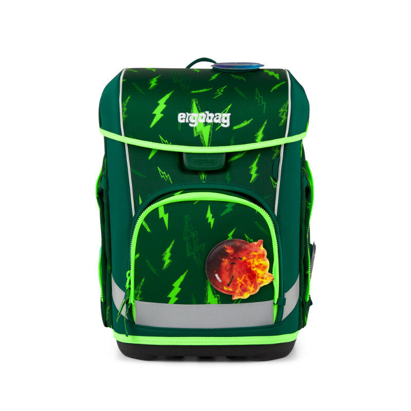 ergobag Cubo Light Schulranzen Bärtastisch Grün mit Blitze-Design
