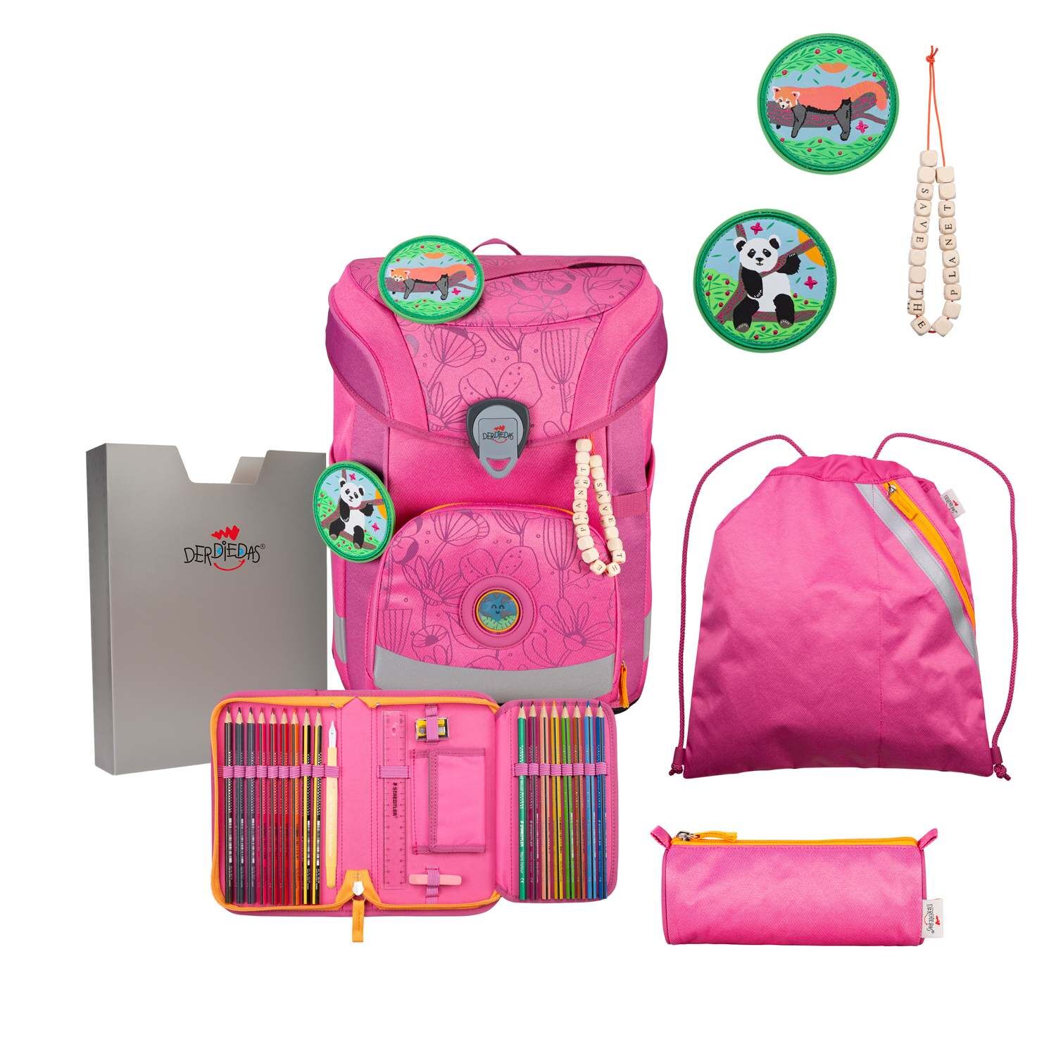 DerDieDas ErgoFlex Easy ECO Schulranzenset 5 teilig Pink Planet