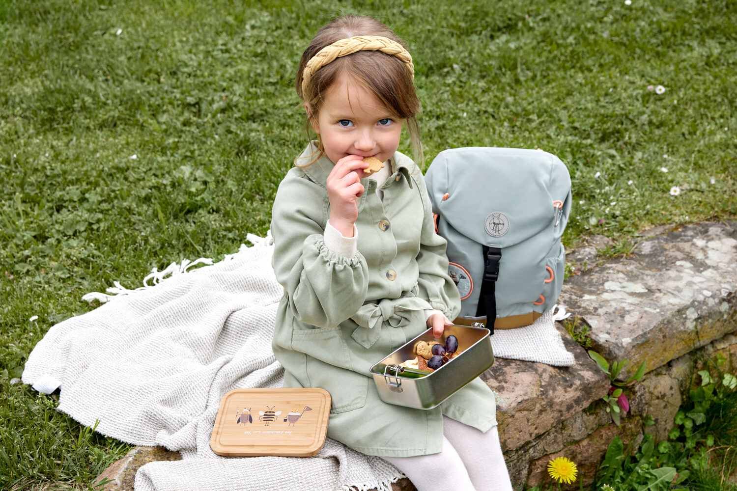 Lässig Brotdose Kinder - Edelstahl Lunchbox, Bamboo Nature