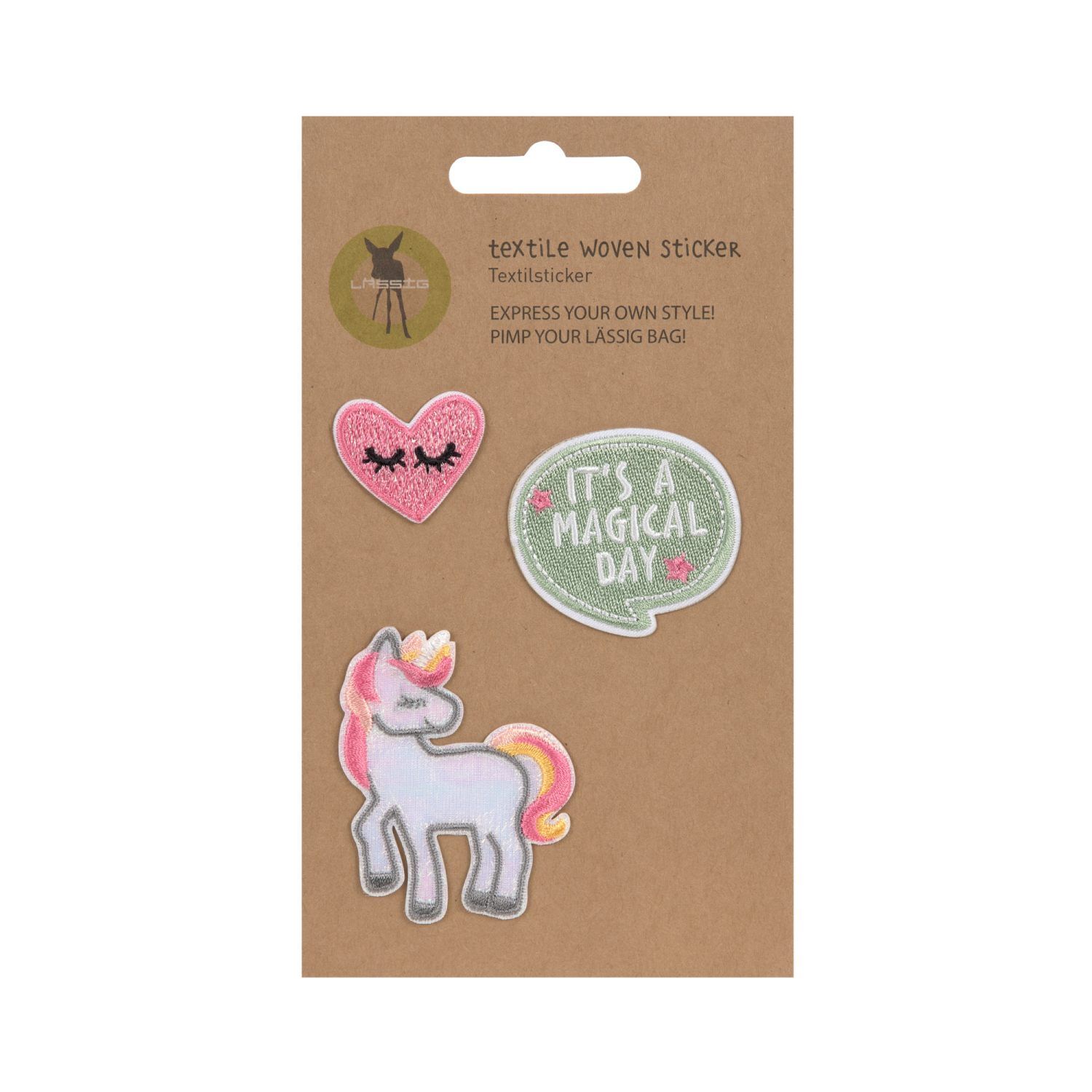 Lässig Textil-Sticker (3 Stk) - Schul Set Unique, Stick on Unicorn