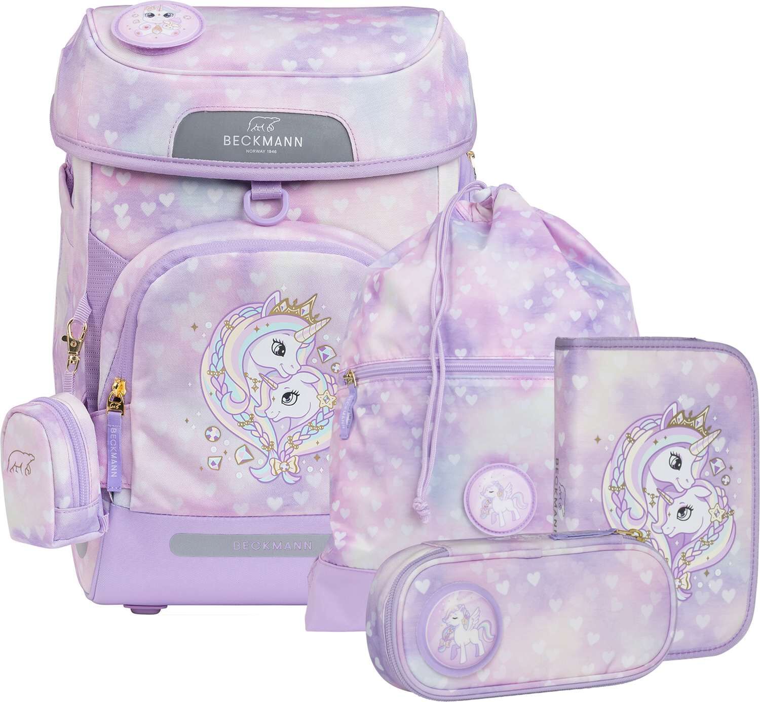 Beckmann Schulranzenset Plus Air 6-teiliges Set Unicorn Princess Purple