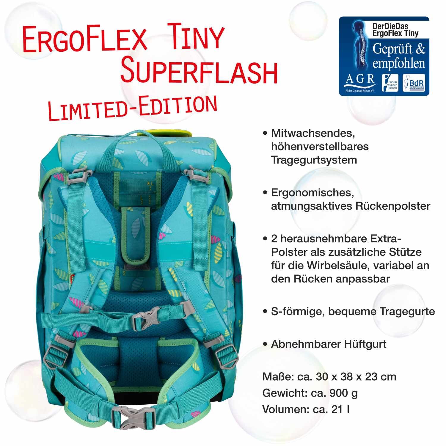 DerDieDas ErgoFlex Tiny Superflash Schulranzenset 5 teilig Paradise