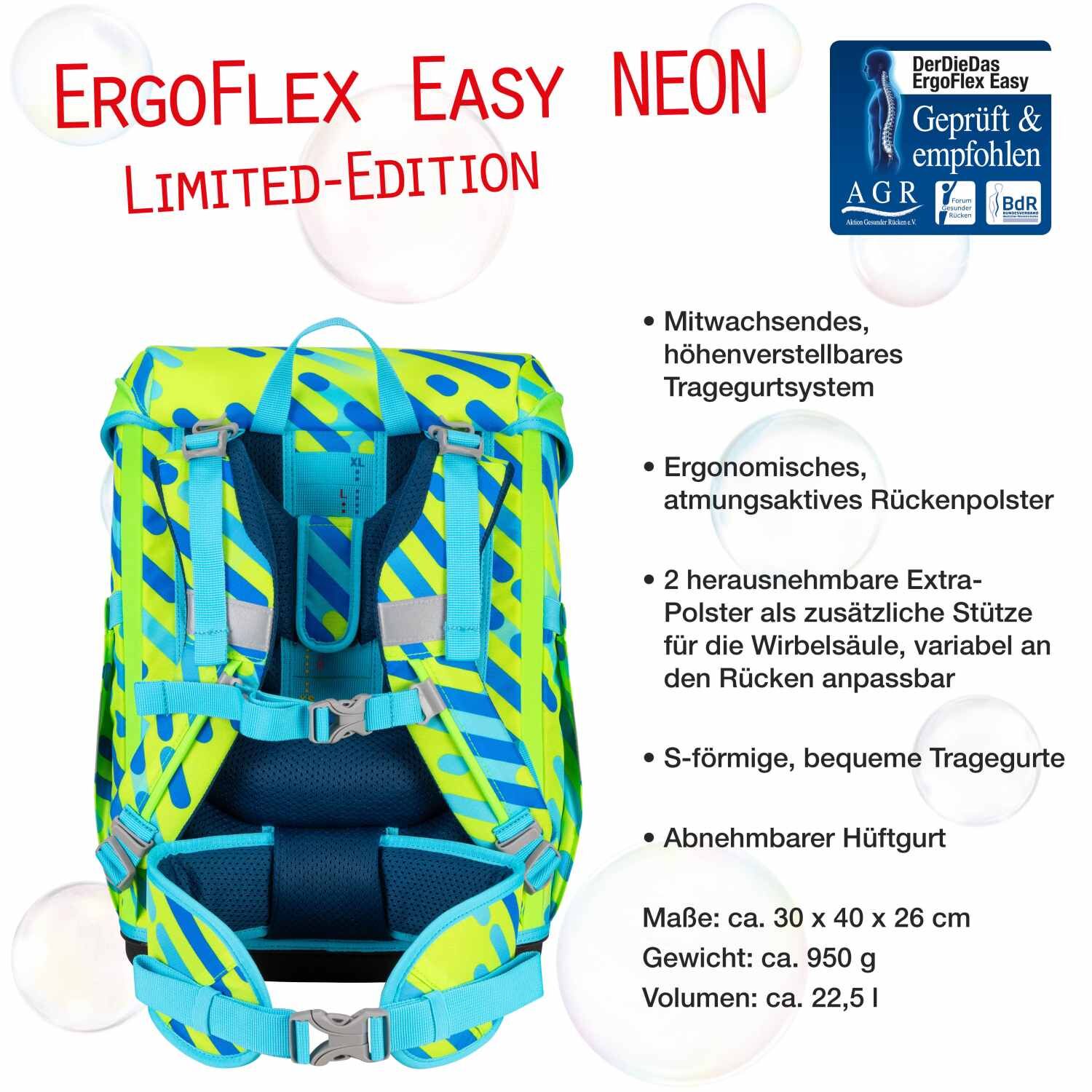 DerDieDas ErgoFlex Easy NEON Schulranzenset 5 teilig Monster