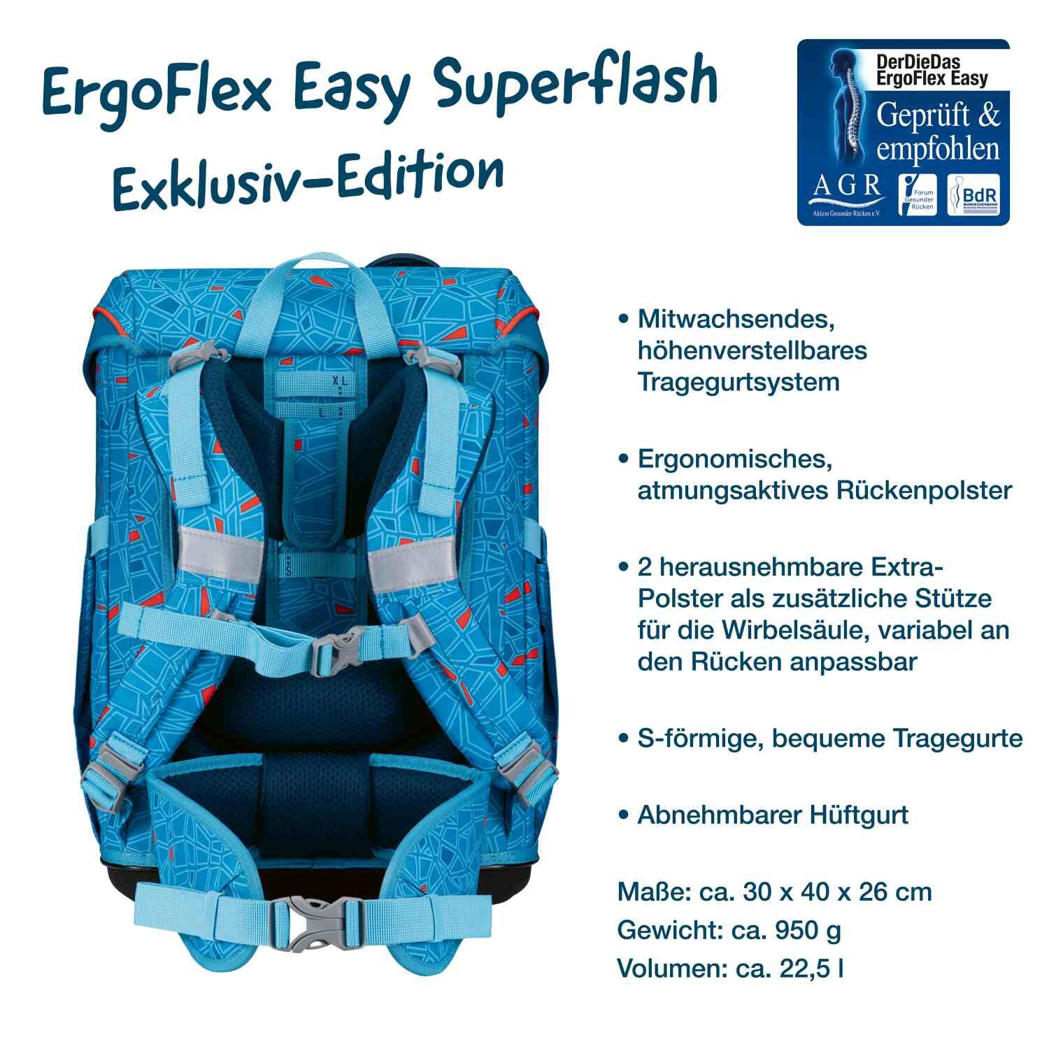 DerDieDas ErgoFlex Easy Superflash Blue Ice Schulranzenset 5-teilig