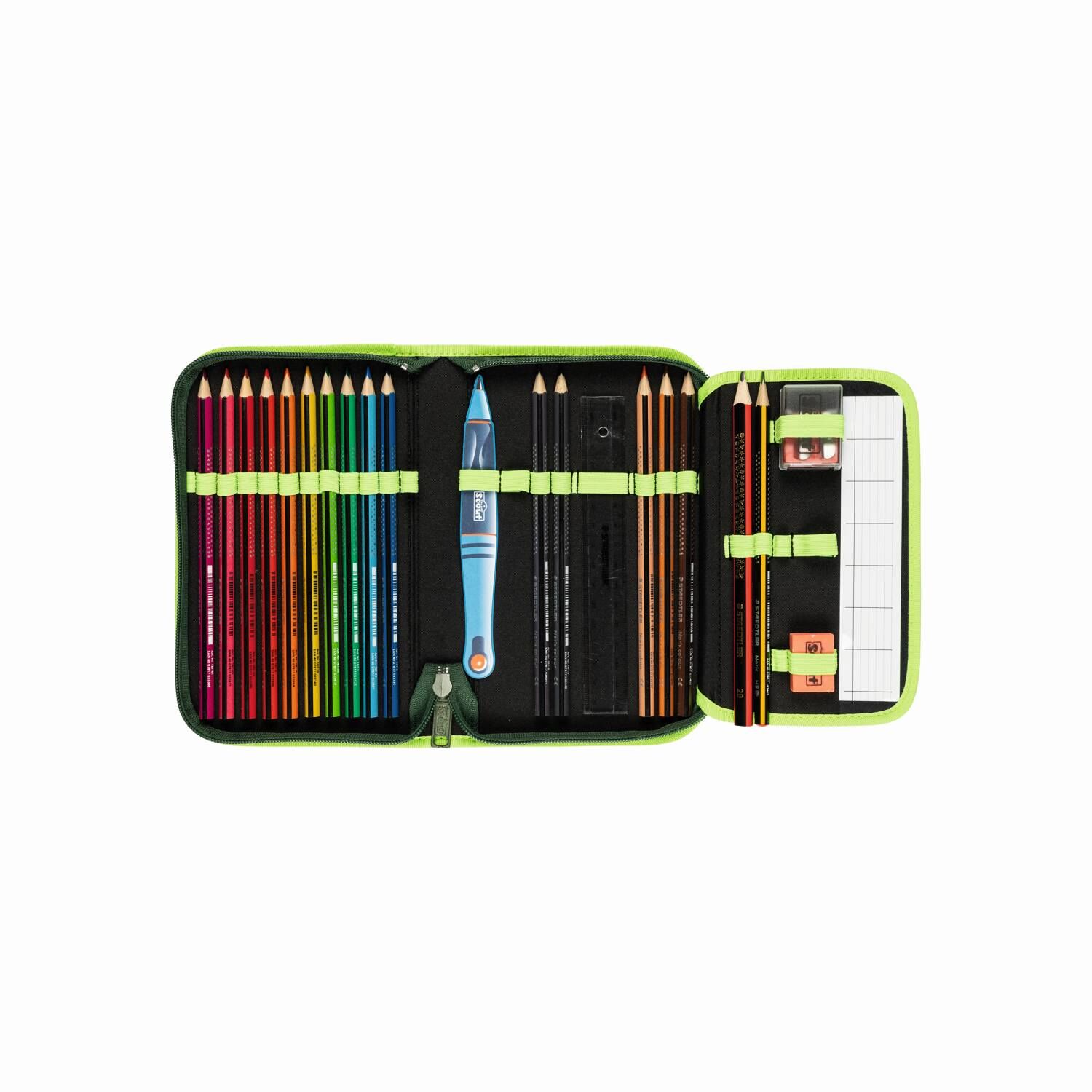 Scout Sunny II Exklusiv DIN LED Dino Hunter Schulranzen-Set 4-teilig