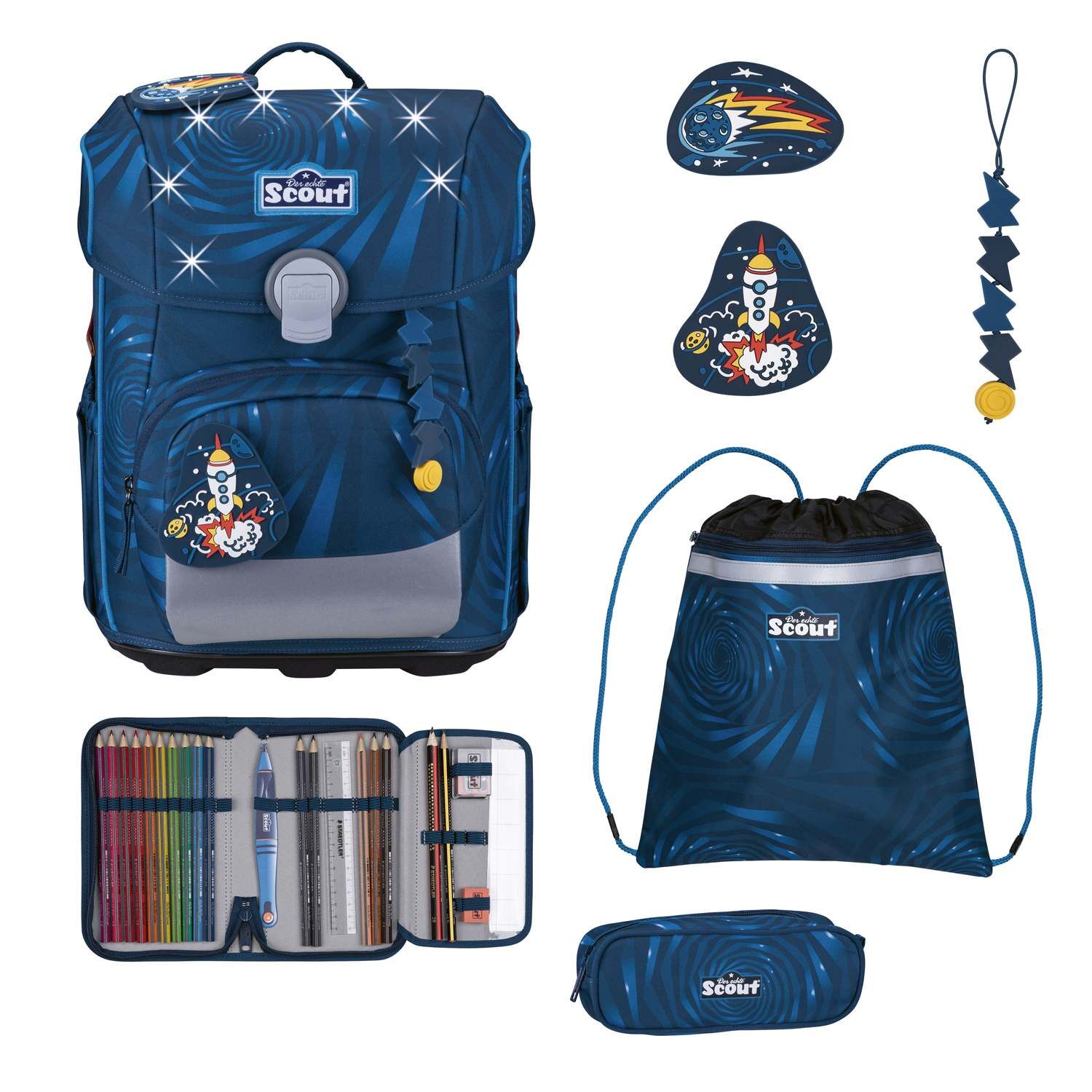 Scout Neo Schulranzen-Set 4 teilig LED Rocket Rider