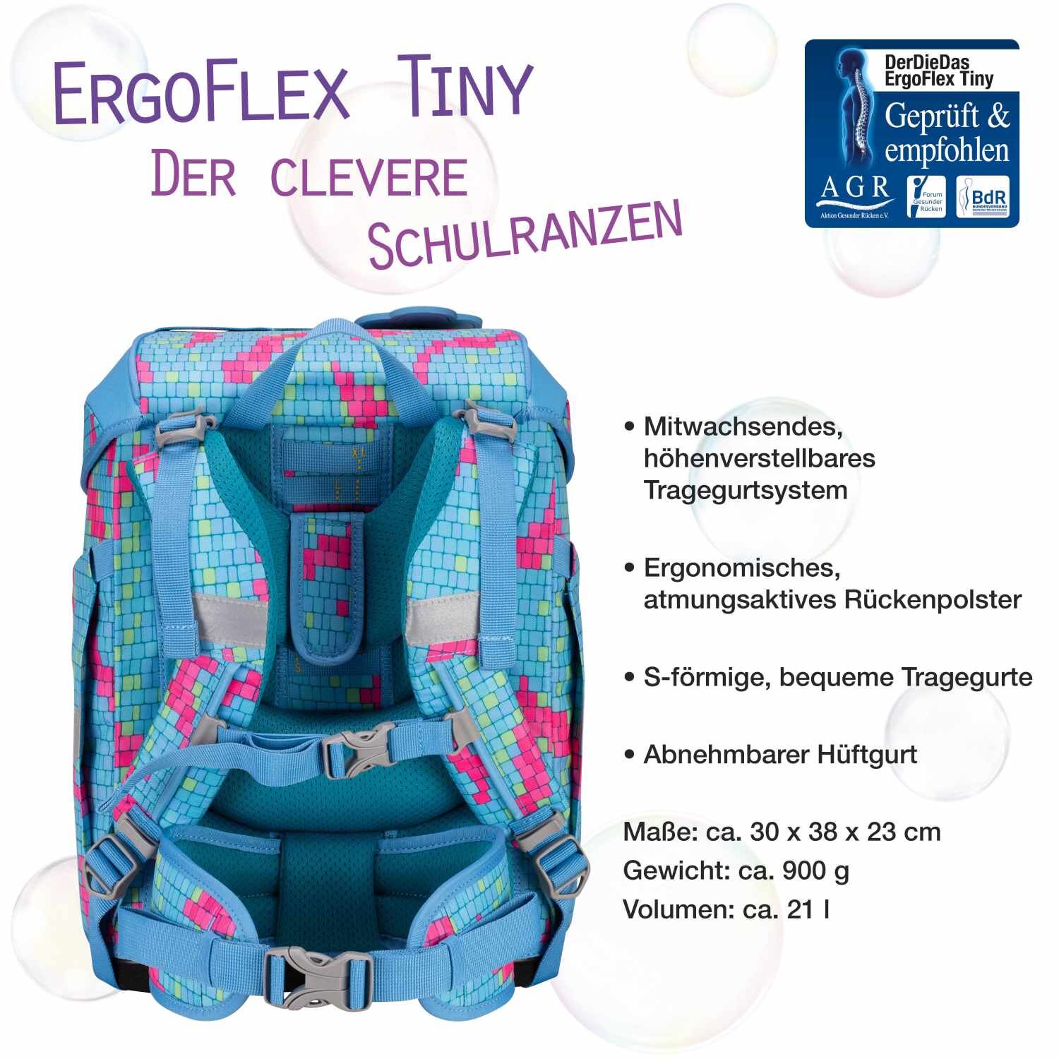 DerDieDas ErgoFlex Tiny Schulranzenset 5 teilig Happy Pixel