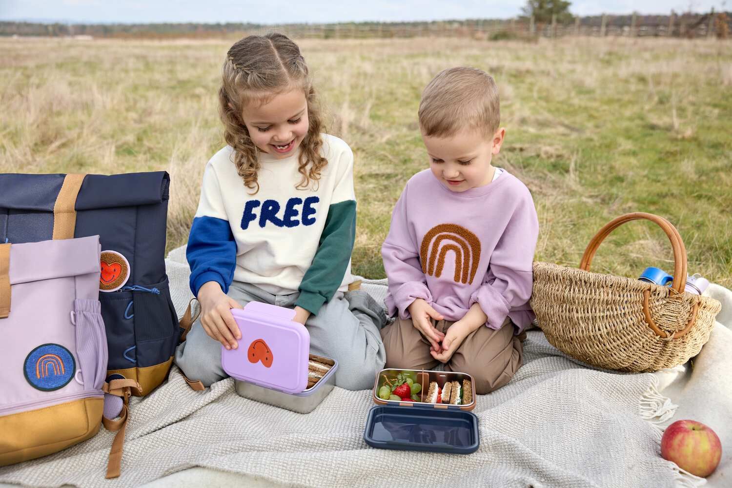 Lässig Brotdose Kinder - Edelstahl Lunchbox Little Gang Heart, lilac