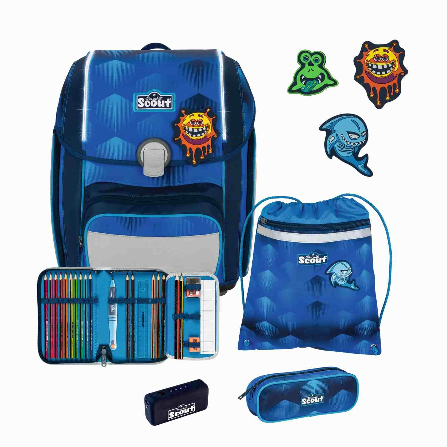 Scout Genius Exklusiv Safety Light Funny Freaks Schulranzen-Set 5-teilig