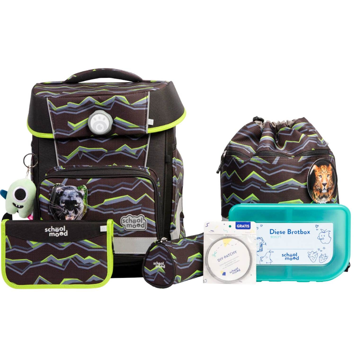 School Mood Champion Maxx Pro Finn (Raubkatze), 7-tlg. Schulranzenset