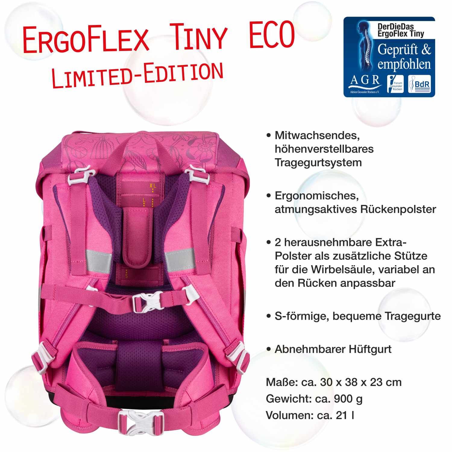 DerDieDas ErgoFlex Tiny ECO Schulranzenset 5 teilig Pink Planet