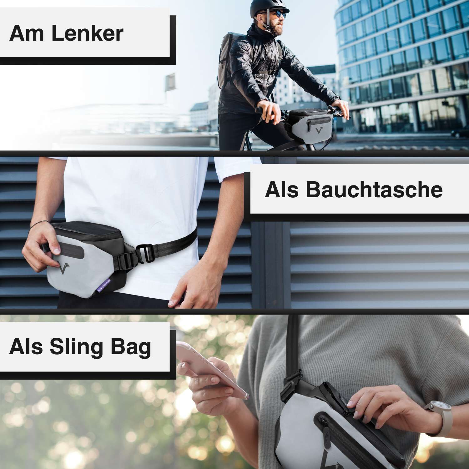 Valkental 3in1 City Bag Fahrradtasche - Schwarz