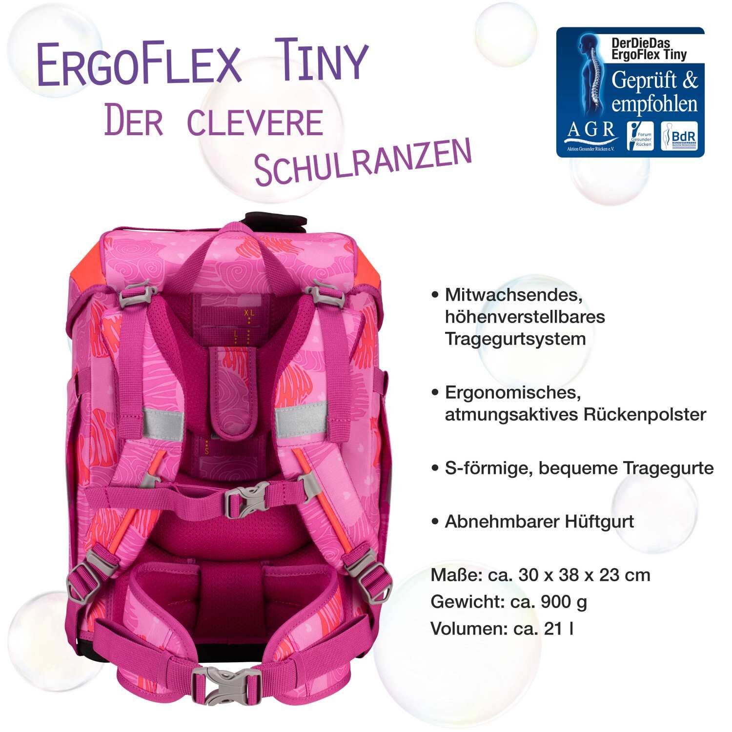 DerDieDas ErgoFlex Tiny Schulranzenset 5 teilig Roses