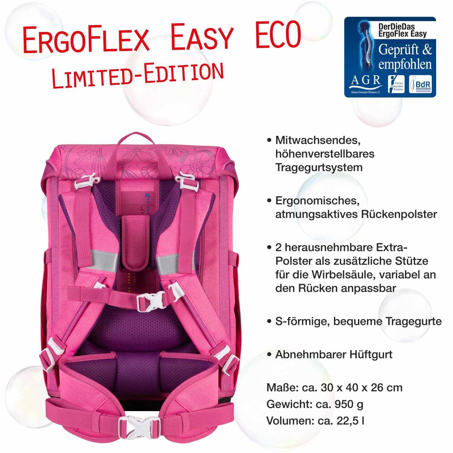 DerDieDas ErgoFlex Easy ECO Schulranzenset 5 teilig Pink Planet