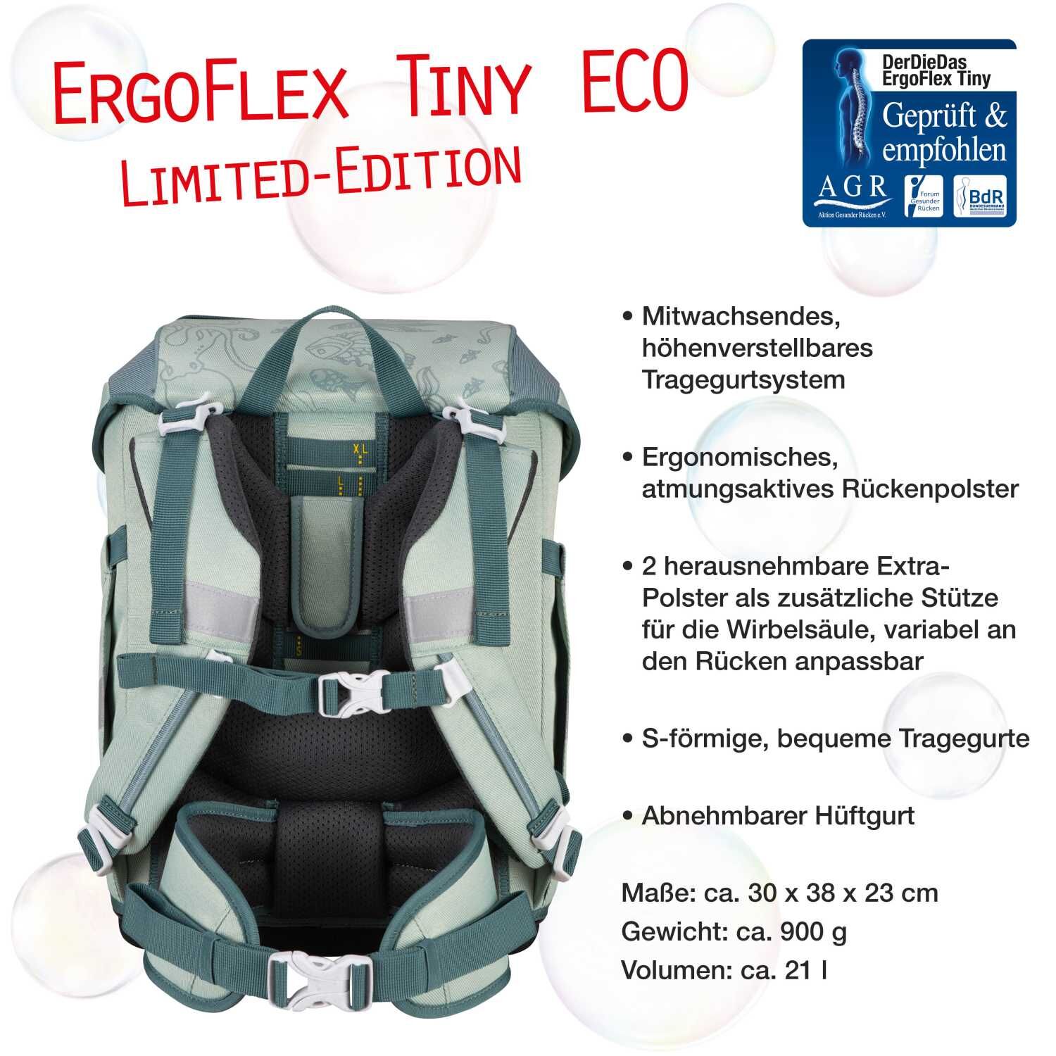 DerDieDas ErgoFlex Tiny ECO Schulranzenset 5 teilig Grey Planet