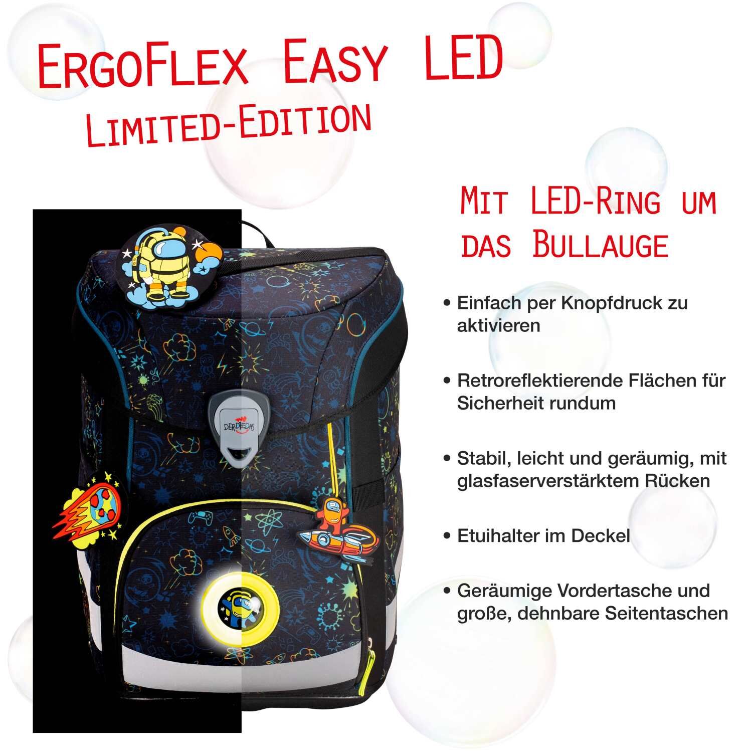 DerDieDas ErgoFlex Easy LED Schulranzenset 5 teilig Crazy