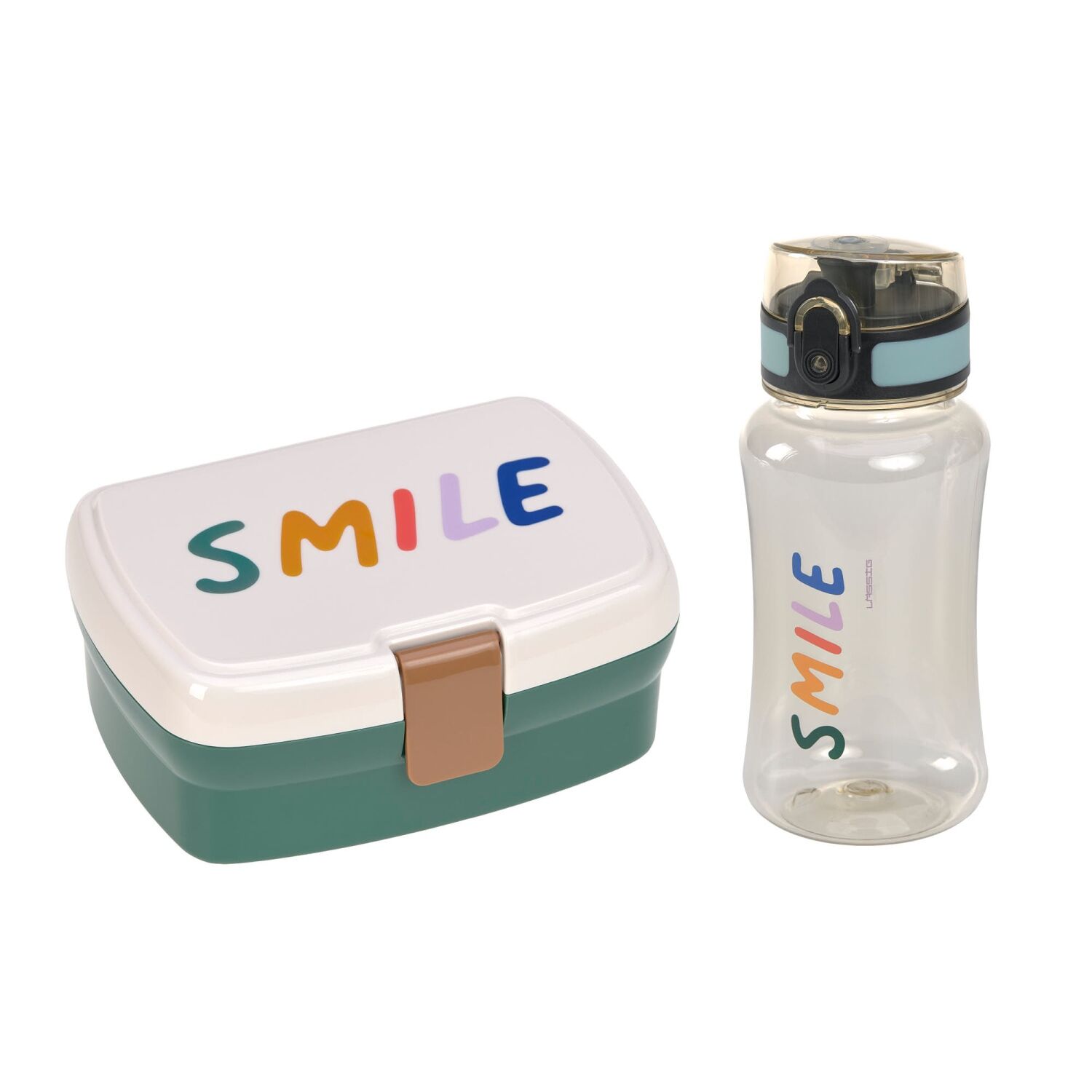 Lässig Brotdose & Trinkflasche Set - Lunch Set, Little Gang Smile milky/ocean green