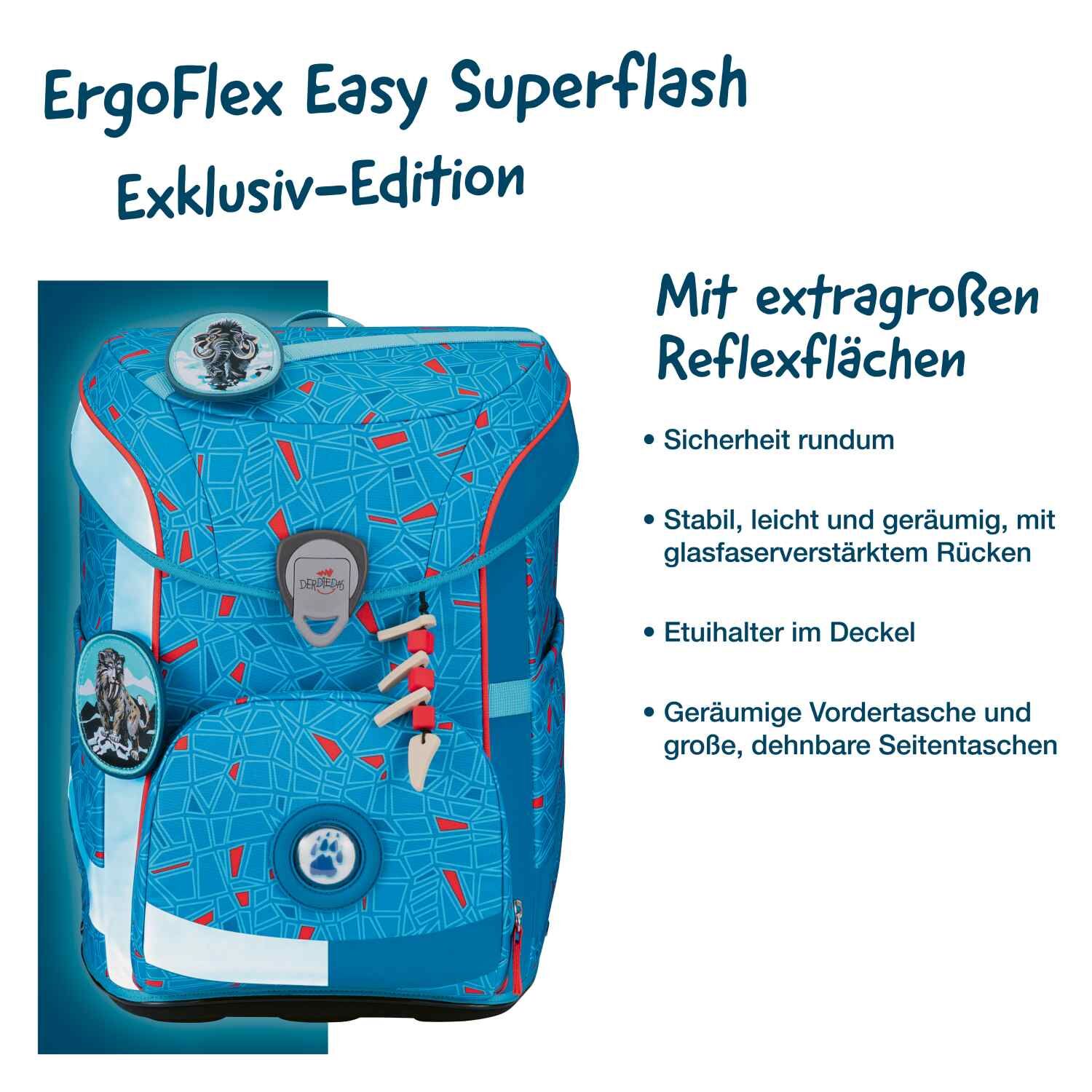 DerDieDas ErgoFlex Easy Superflash Blue Ice Schulranzenset 5-teilig