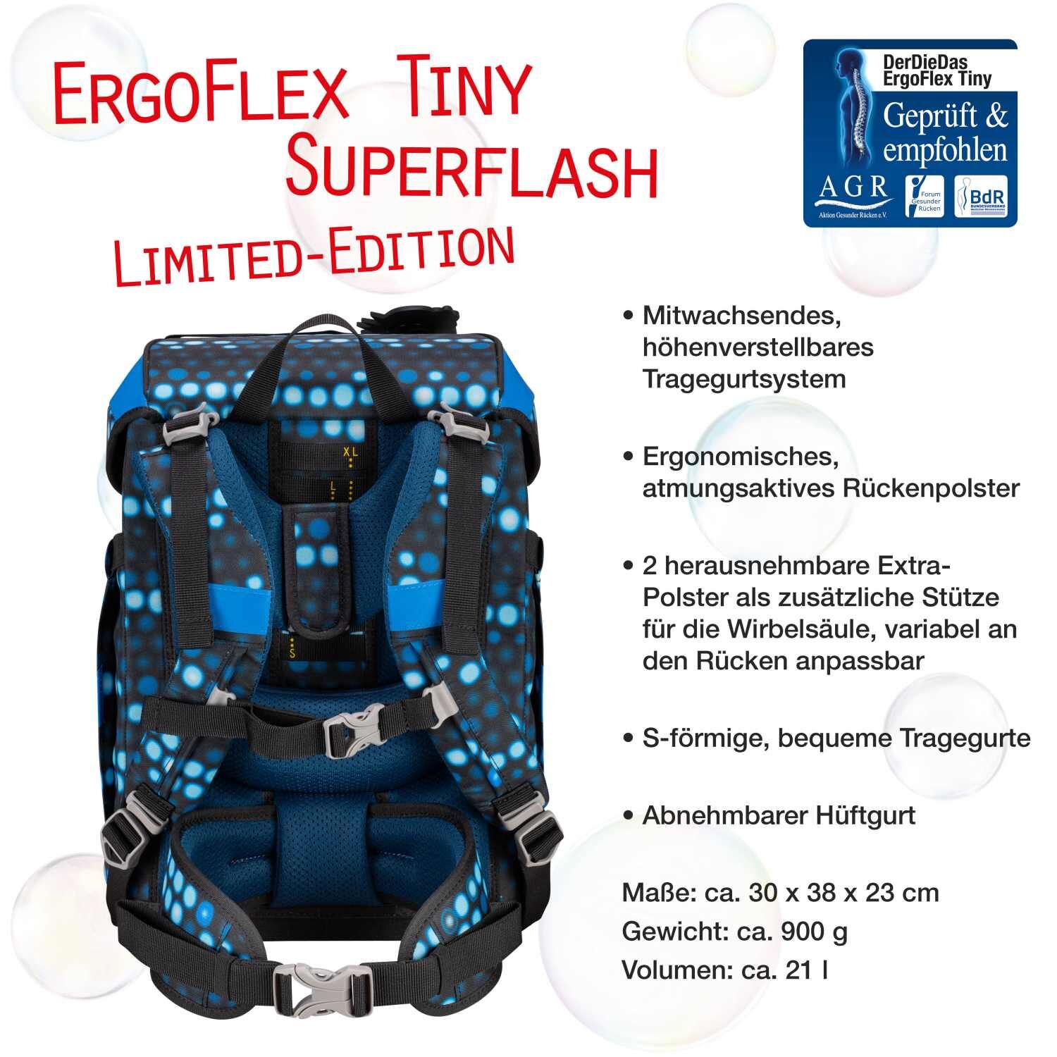 DerDieDas ErgoFlex Tiny Superflash Schulranzenset 5 teilig Blue Robot