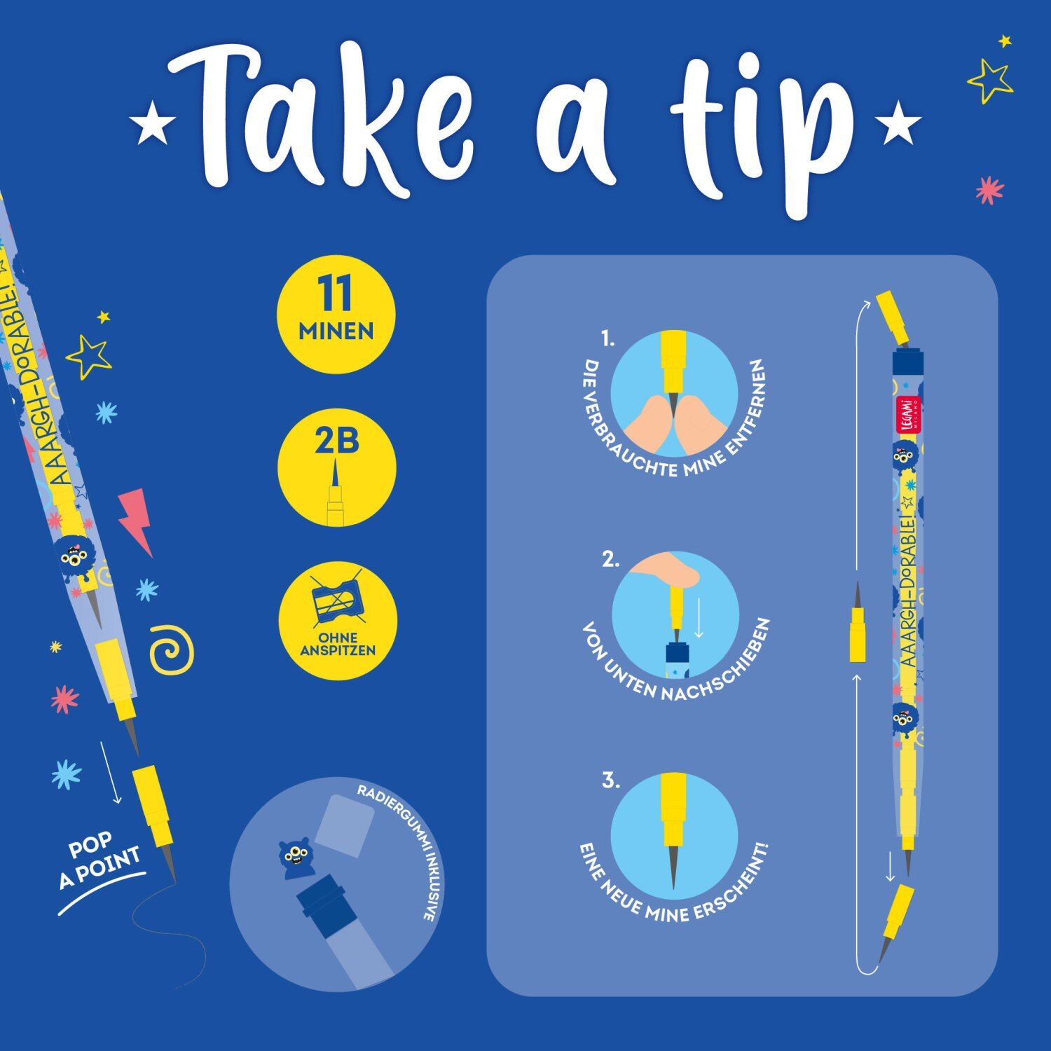 Legami Bleistift stapelbar - TAKE A TIP - MONSTER