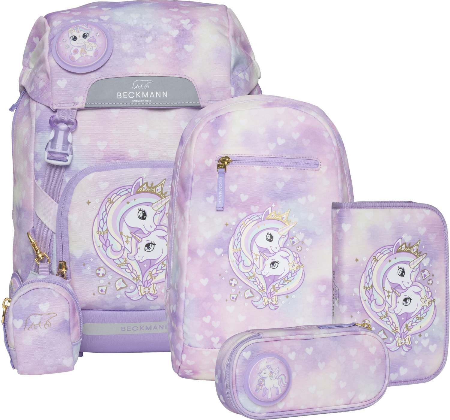 Beckmann Schulranzenset Classic 22 - 6-Tlg. Set Unicorn Princess Purple