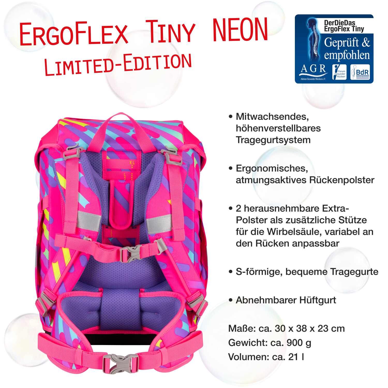 DerDieDas ErgoFlex Tiny NEON Schulranzenset 5 teilig Punkie