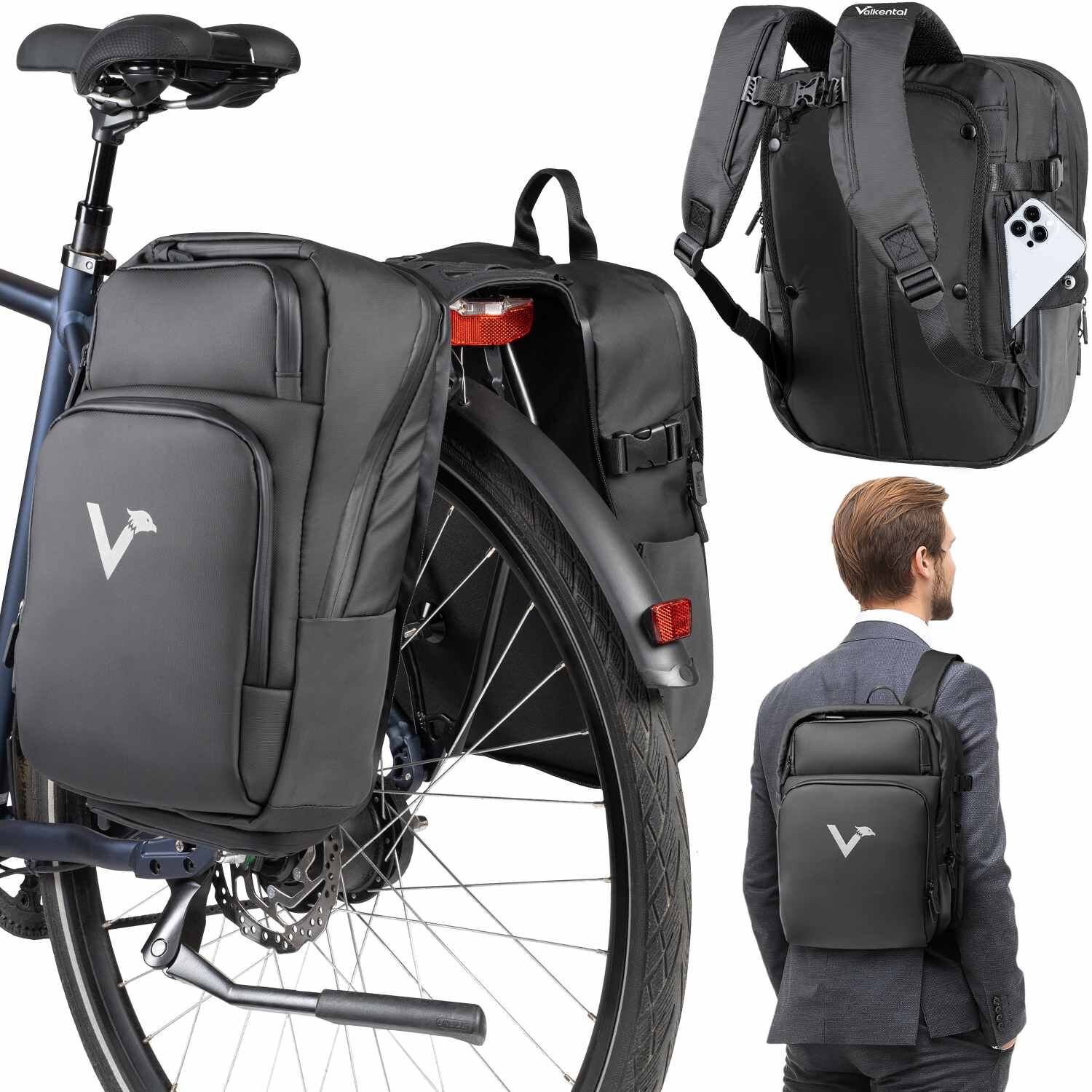 Valkental ValkBusiness 3in1 Fahrradtasche Schwarz