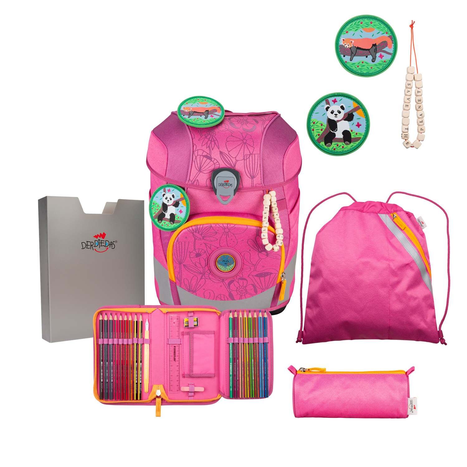 DerDieDas ErgoFlex Tiny ECO Schulranzenset 5 teilig Pink Planet