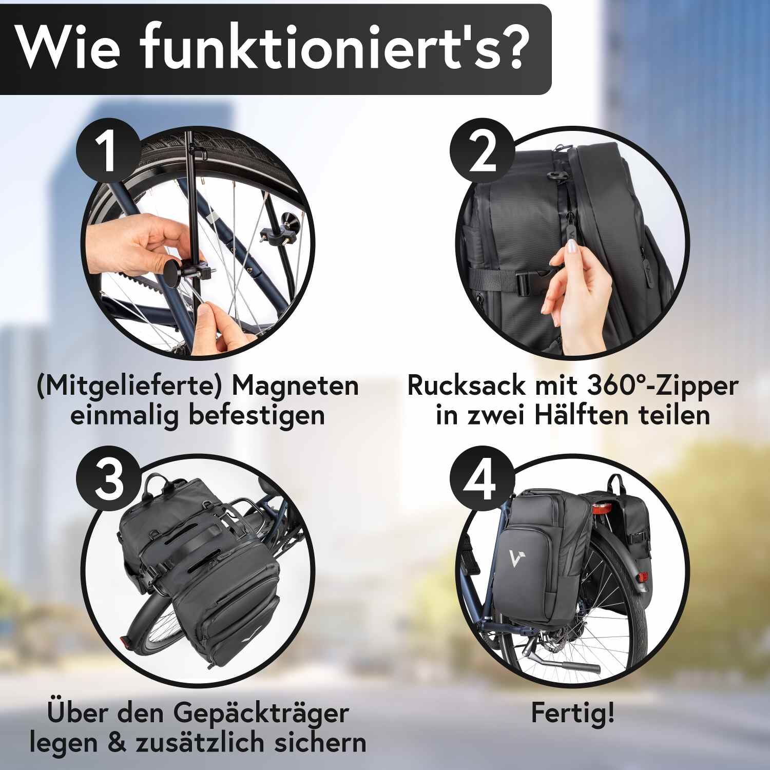 Valkental ValkBusiness 3in1 Fahrradtasche Schwarz