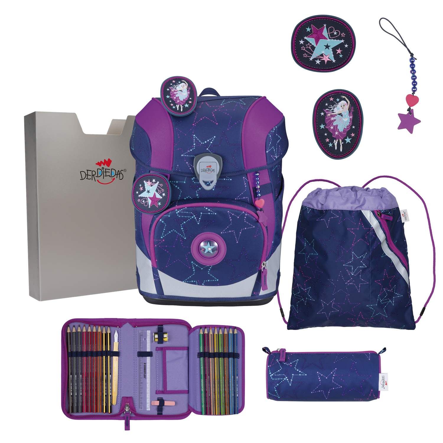 DerDieDas ErgoFlex Tiny LED Dancing Star Schulranzen-Set 5-teilig