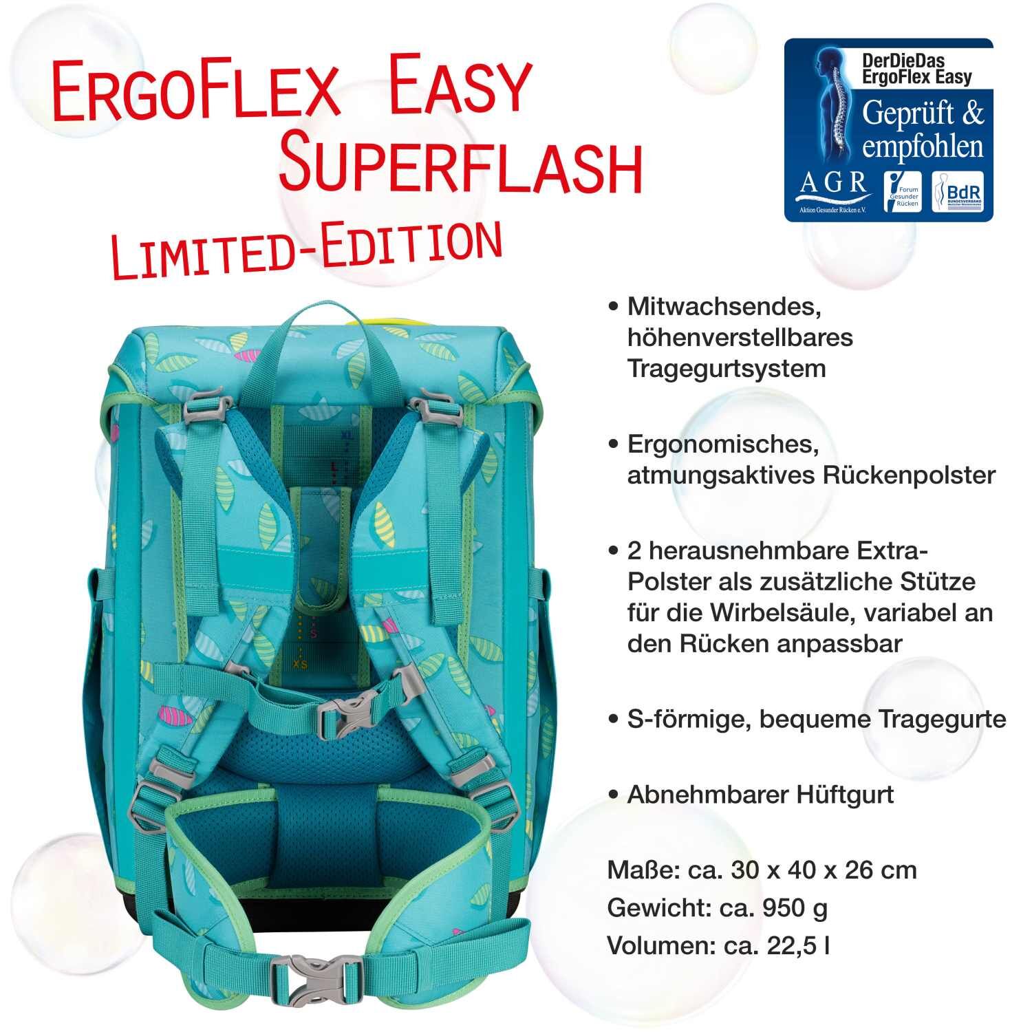 DerDieDas ErgoFlex Easy Superflash Schulranzenset 5 teilig Paradise