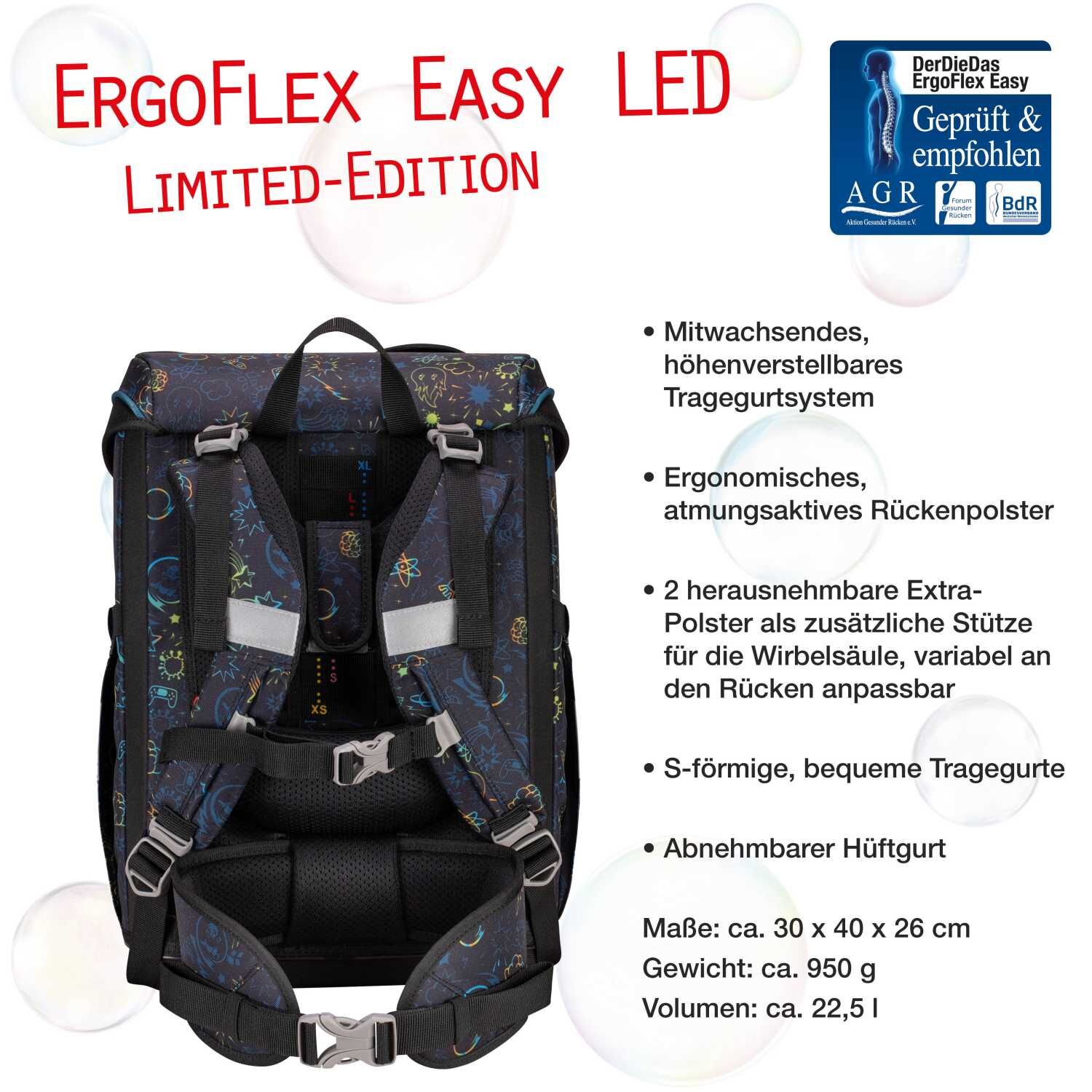 DerDieDas ErgoFlex Easy LED Schulranzenset 5 teilig Crazy