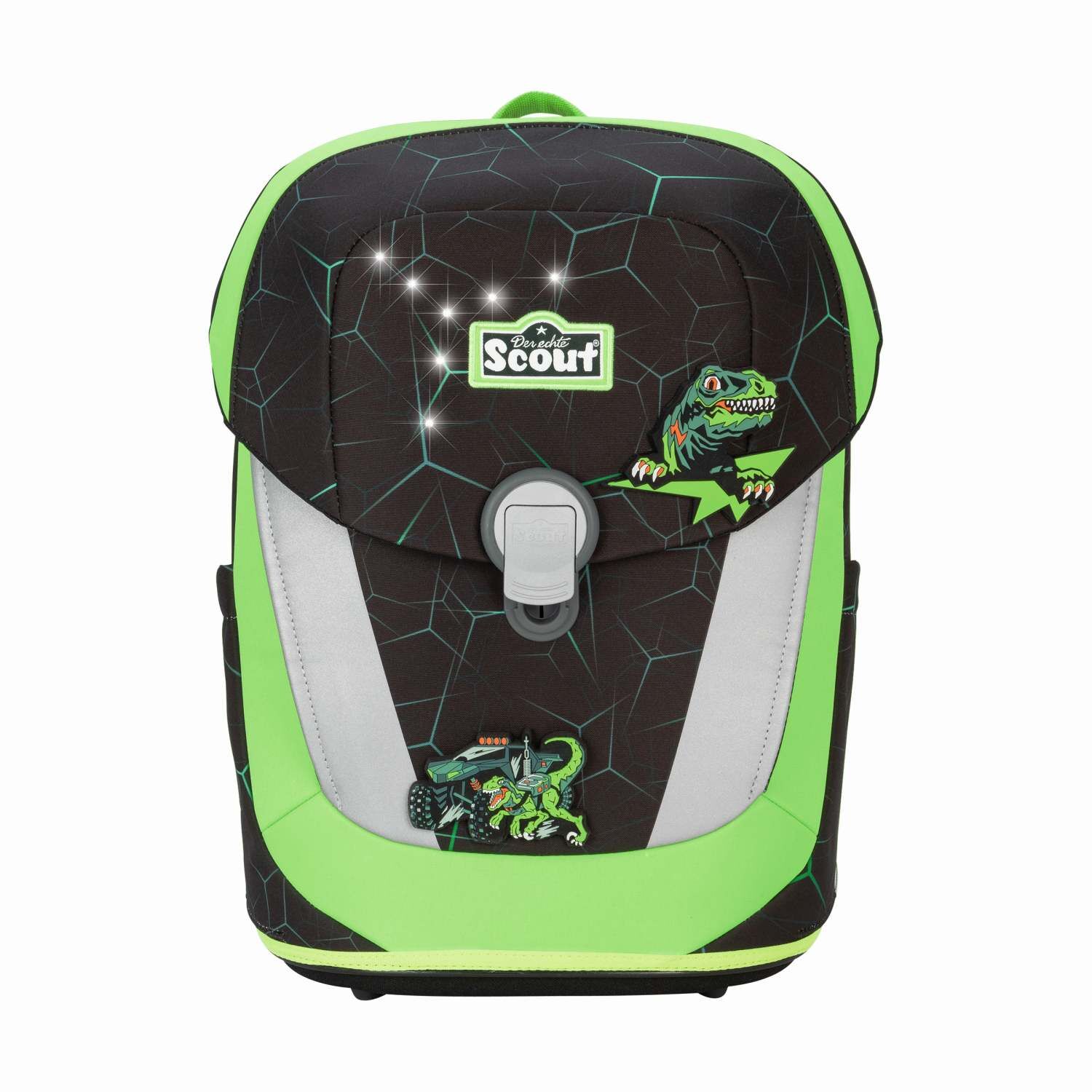 Scout Sunny II Exklusiv DIN LED Dino Hunter Schulranzen-Set 4-teilig