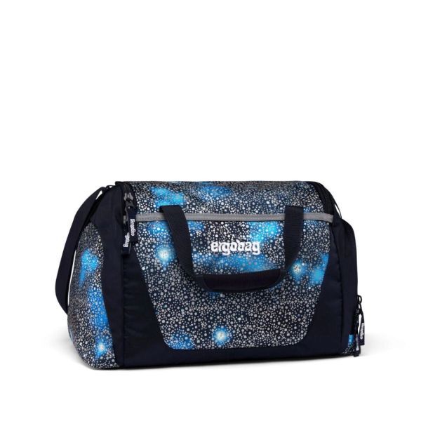 Blaue Sporttasche mit Sternen und Ergobag Logo.