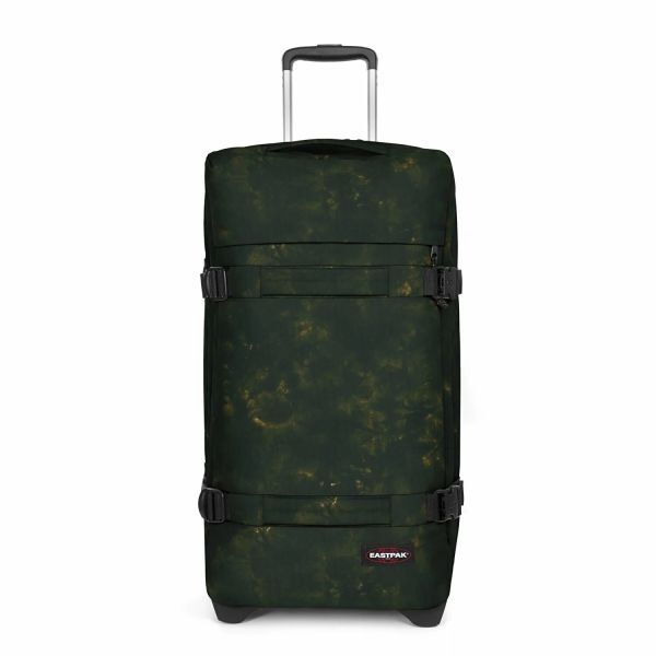Grüner Camouflage Koffer mit Rollen und ausziehbarem Griff. Volumen 78 Liter. Maße 67x35x30 cm.