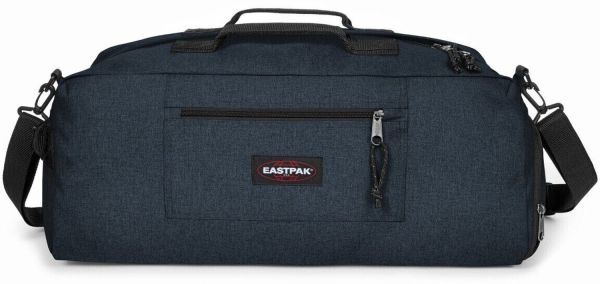 Blaue Sporttasche mit seitlichem Schuhfach und Eastpak Logo. Maße 30x62x29 cm. Volumen 60 Liter. 
